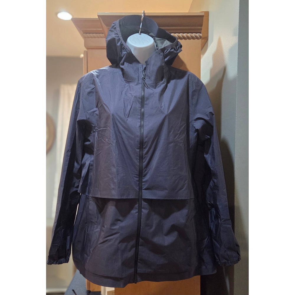 Janji Rainrunner Packable Running Jacket Navy Blue Waterproof Hooded Womens XL
